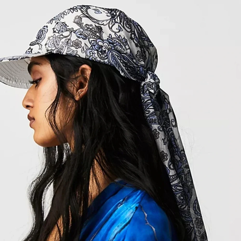 Free People Blue and Black Paisley Scarf Cap x Rahi Postiano New With Tag